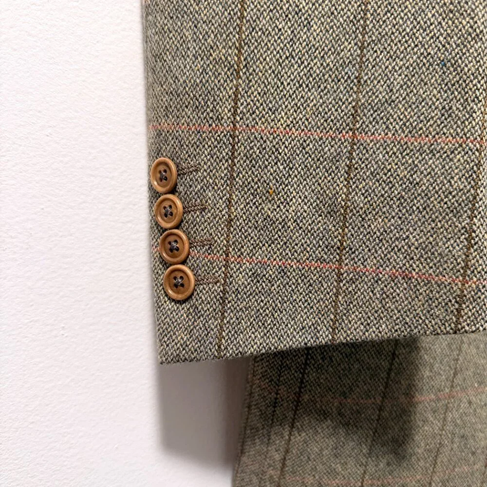 Italian Wool Herringbone Blazer 46L - Gray Red Windowpane Sport Coat Lubiam